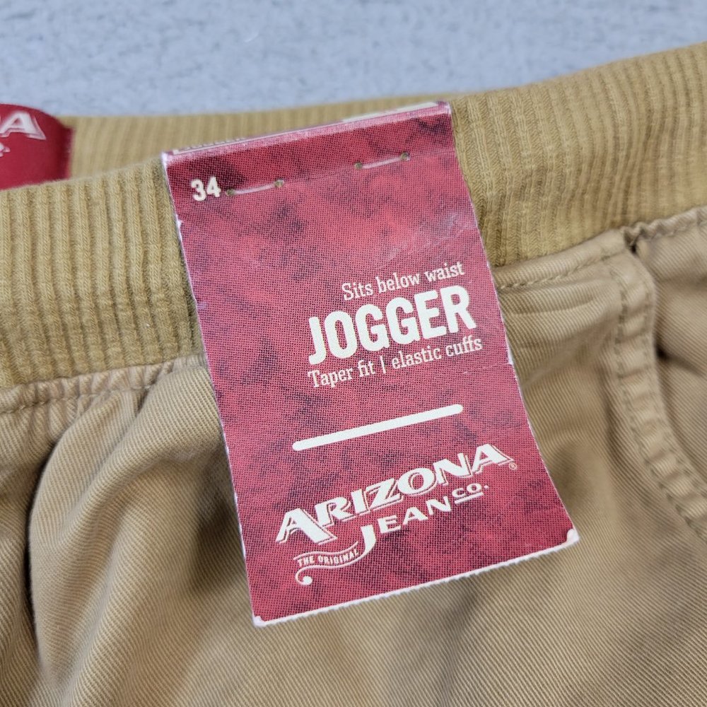Arizona Jeans Cargo Jogger Pants Men's Size 34 Tapered Fit Elastic Cuffs Beige - Picture 6 of 12